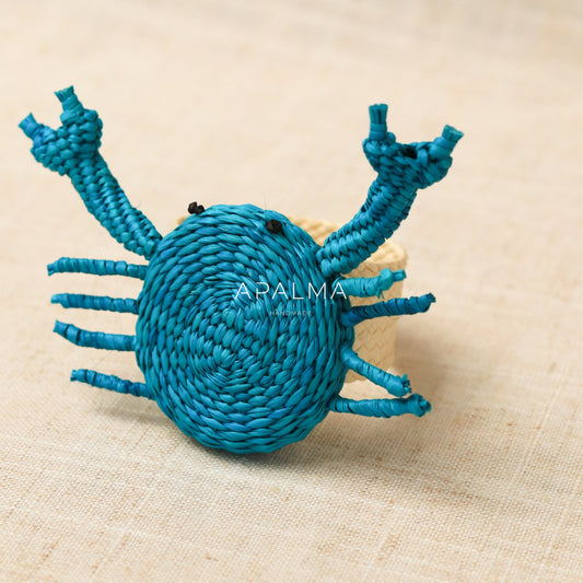 blue crab napkin ring handmade straw iraca palm for table decor