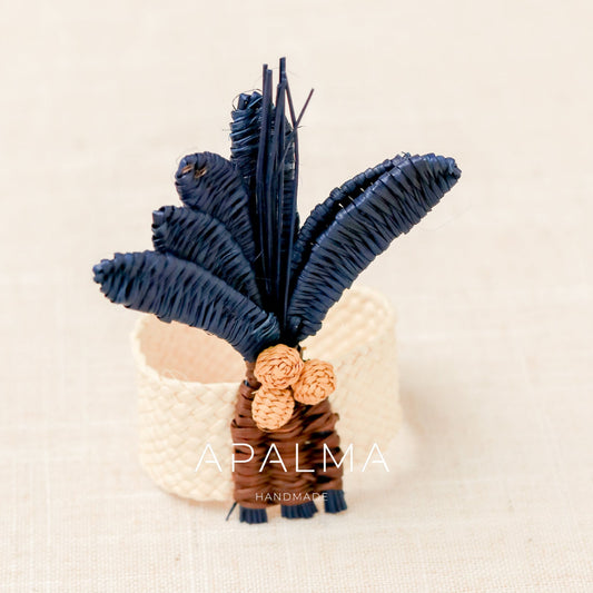 Palm Tree Napkin Ring Navy Blue/ Set of 4 or 6