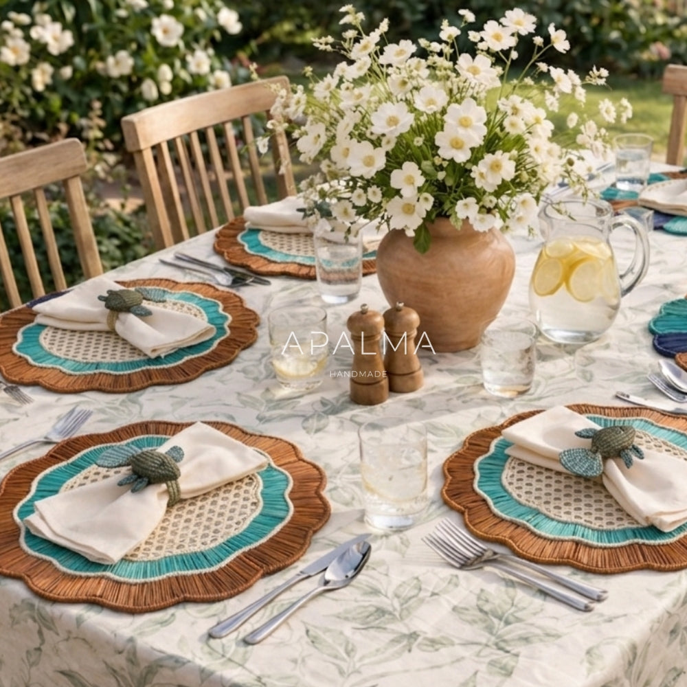 Laguna Placemats Set of 4 by APALMA HANDMADE® | Handwoven Natural Fiber Placemats | Coastal Dining Table Decor