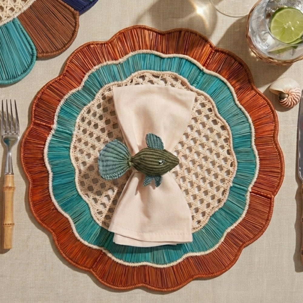 Laguna Placemats Set of 4 by APALMA HANDMADE® | Handwoven Natural Fiber Placemats | Coastal Dining Table Decor