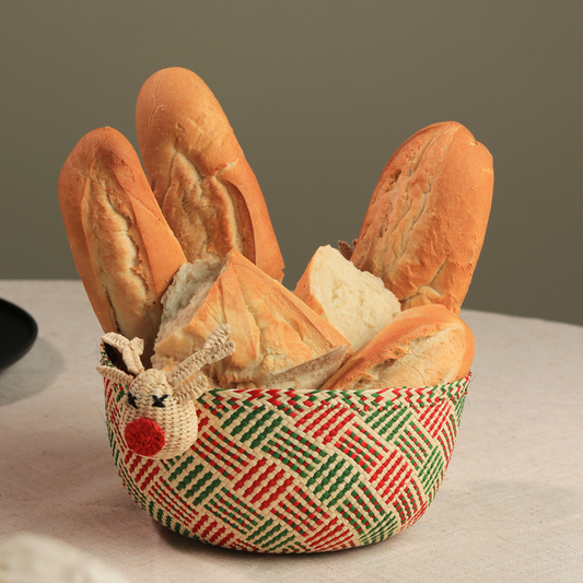 Rudolph Woven Basket Handmade in Iraca Palm for Christmas decor, rustic centerpiece