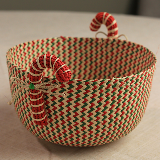 Candy Cane Basket - Handmade Iraca Palm - Christmas Tabledecor