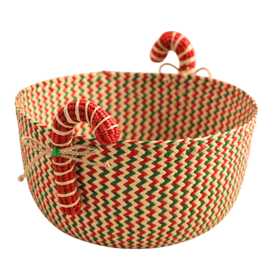 Candy Cane Basket - Handmade Iraca Palm - Christmas Tabledecor
