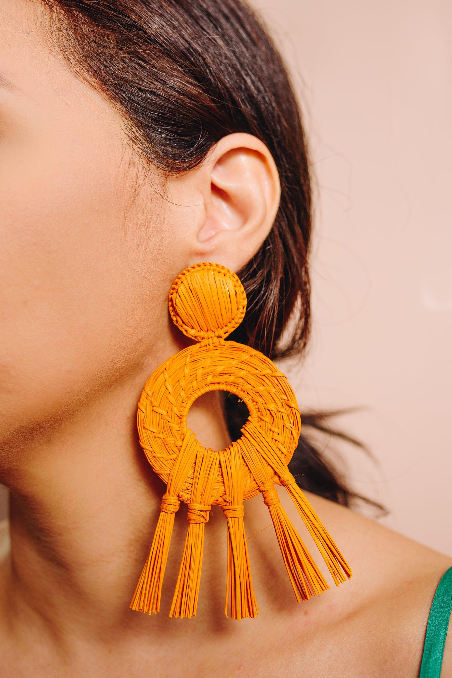Handmade Iraca Palm Earrings - Oasis Mustard Yellow Earrrings