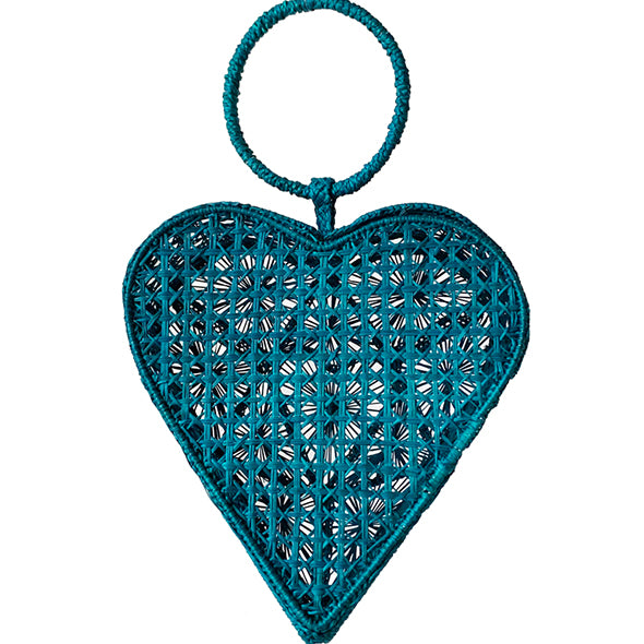 Straw Bag - Iraca Palm Handbag, Top Handle Purse - Heart Basket Turquoise