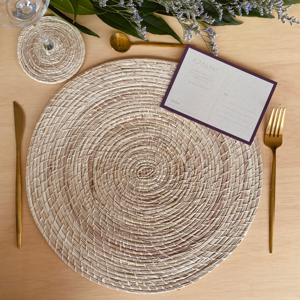Handmade Iraca Palm Placemat + Coaster Pack of 6 - Table Decor
