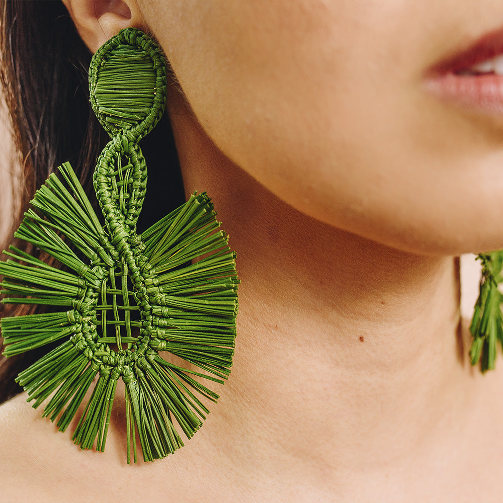 Sea Green Palm Earrings - Handmade Iraca Palm Earrings
