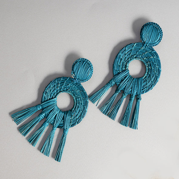 Handmade Iraca Palm Earrings - Oasis Turquoise Earrrings