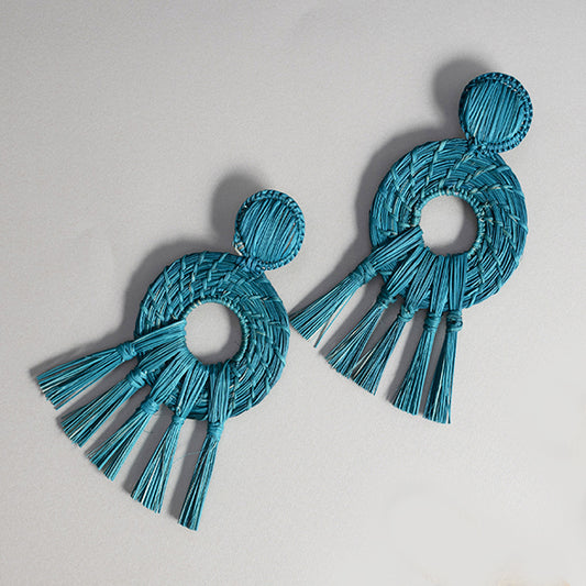 Oasis Blue Earrrings - Handmade Iraca Palm Earrings