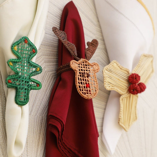 Christmas Napkin Rings - Reindeer, 3 leaves, Christmas Tree - For Holiday's Table Decor