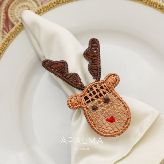 Reindeer Napkin Holder - Holiday Edition, Iraca Palm, 100% handmade napkin ring for christmas table decor