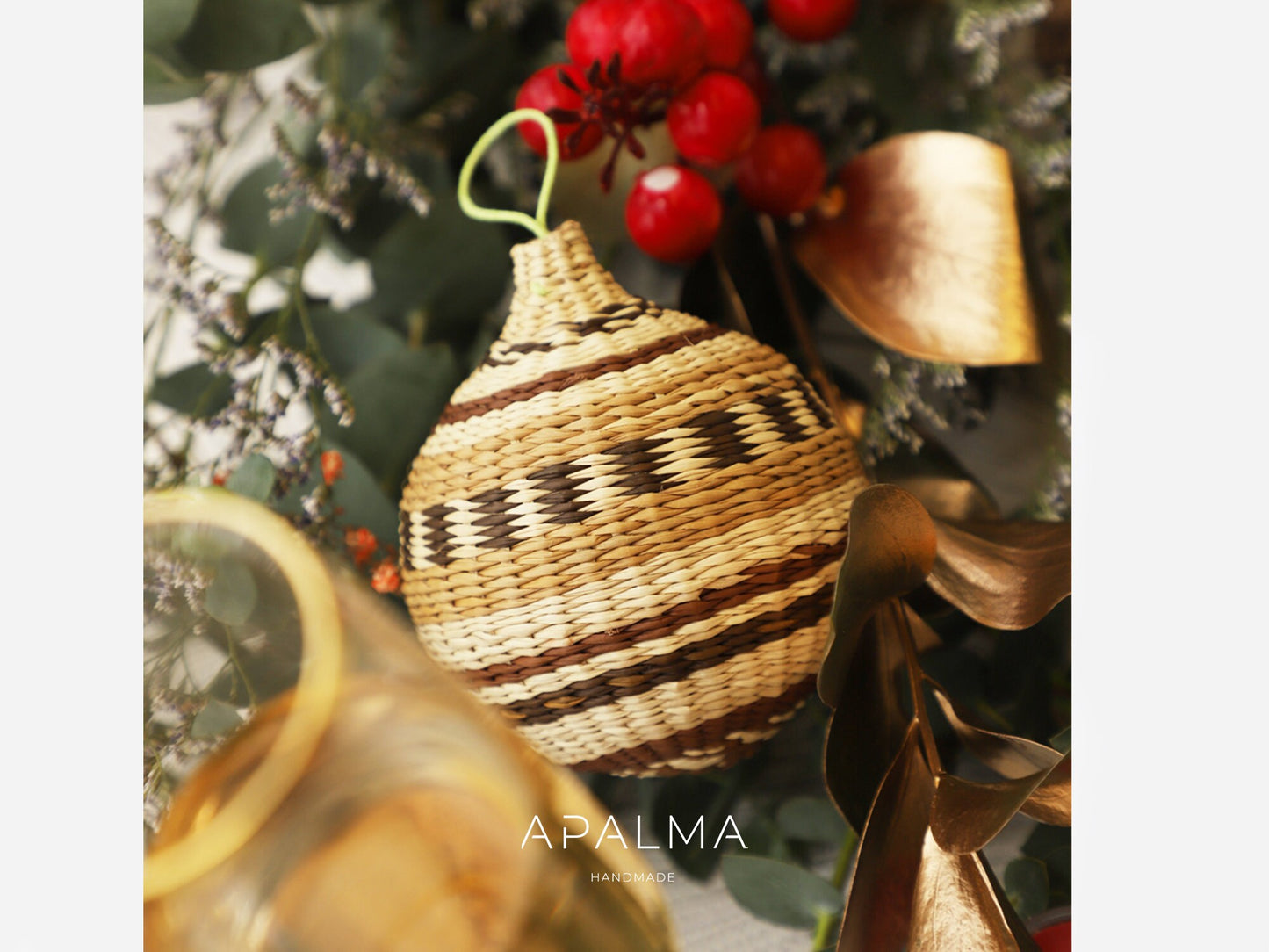 Boho Christmas Balls / Ornaments - Handmade in Iraca Palm , 3" Diameter