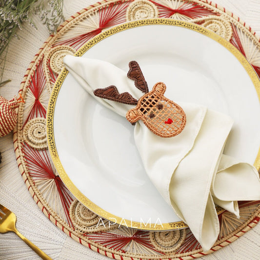 Reindeer Napkin Holder - Holiday Edition, Iraca Palm, 100% handmade napkin ring for christmas table decor