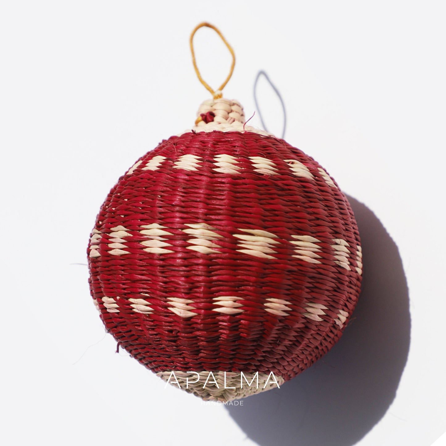 Red Christmas Baubles / Balls / Ornaments - Handmade in Iraca Palm 3" Diameter