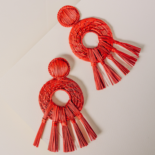 Handmade Iraca Palm Earrings - Oasis Red Earrrings