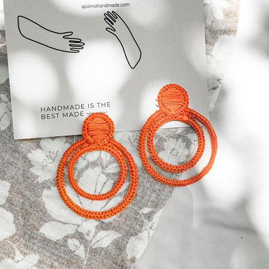 Iris Orange Earrings - Handmade Iraca Palm Earrings